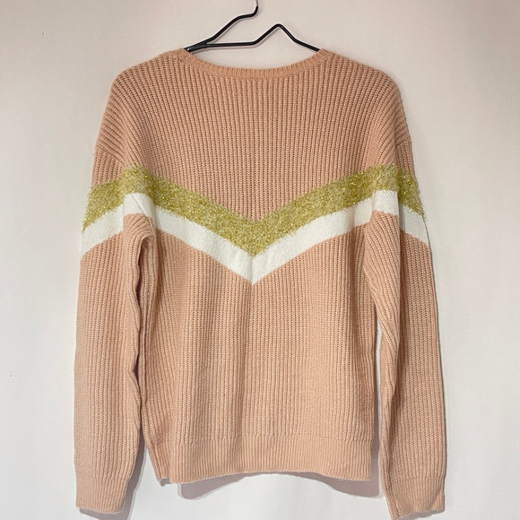 Nine West Knit Sweater Womens Medium Peach Pink Chevron Baggy Comfy Pullover - Picture 5 of 15
